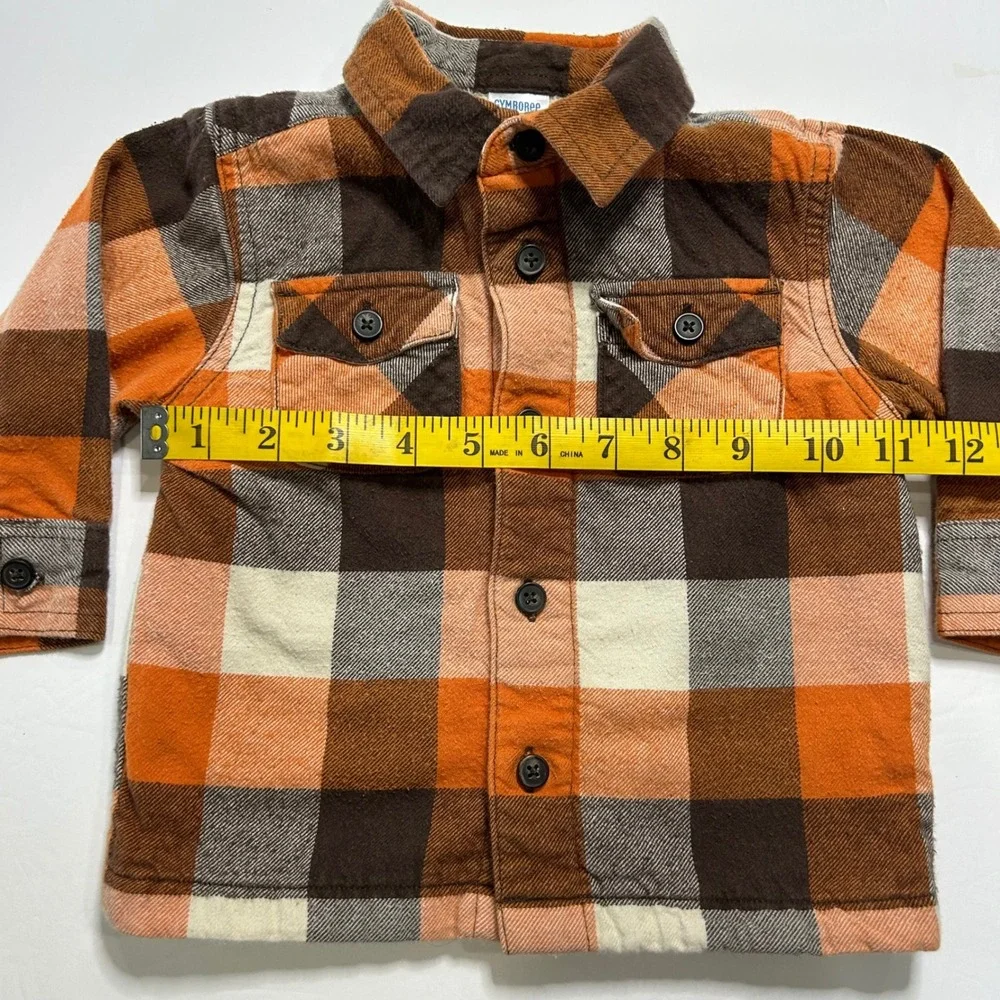 Gymboree Boys Plaid Flannel Shirt‎ Orange Brown Cream Gray Size 12-18 Months